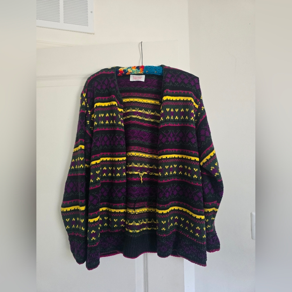 Vintage Benetton Cardigan 90s Colorful Knit Sweater Made in Italy Size M - Picture 7 of 15